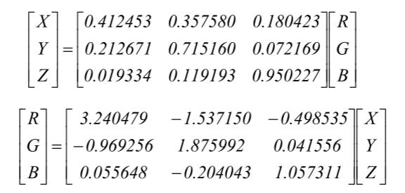 RGB與XYZ色彩空間轉(zhuǎn)換關(guān)系